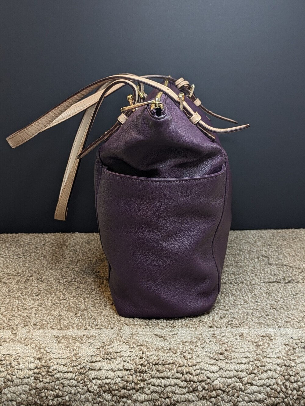 Michael Kors Jet Set Tote Shoulder Bag Purple Pebbled Leather - Picture 4 of 9